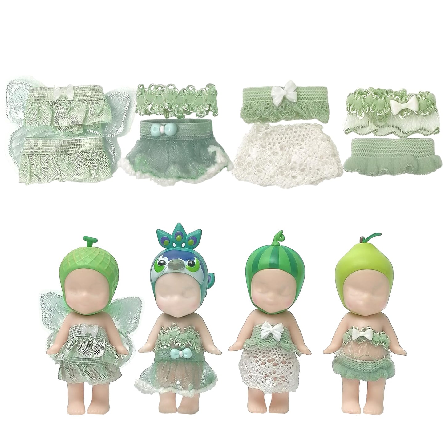 4 Sets Mini Doll Clothes for Sonny Angel  Tops and Skirts Fit for 3 Inch Collectible Dolls for mature-themed Collectors  Designed for Display and Decoration (Mint Meadow Muse)