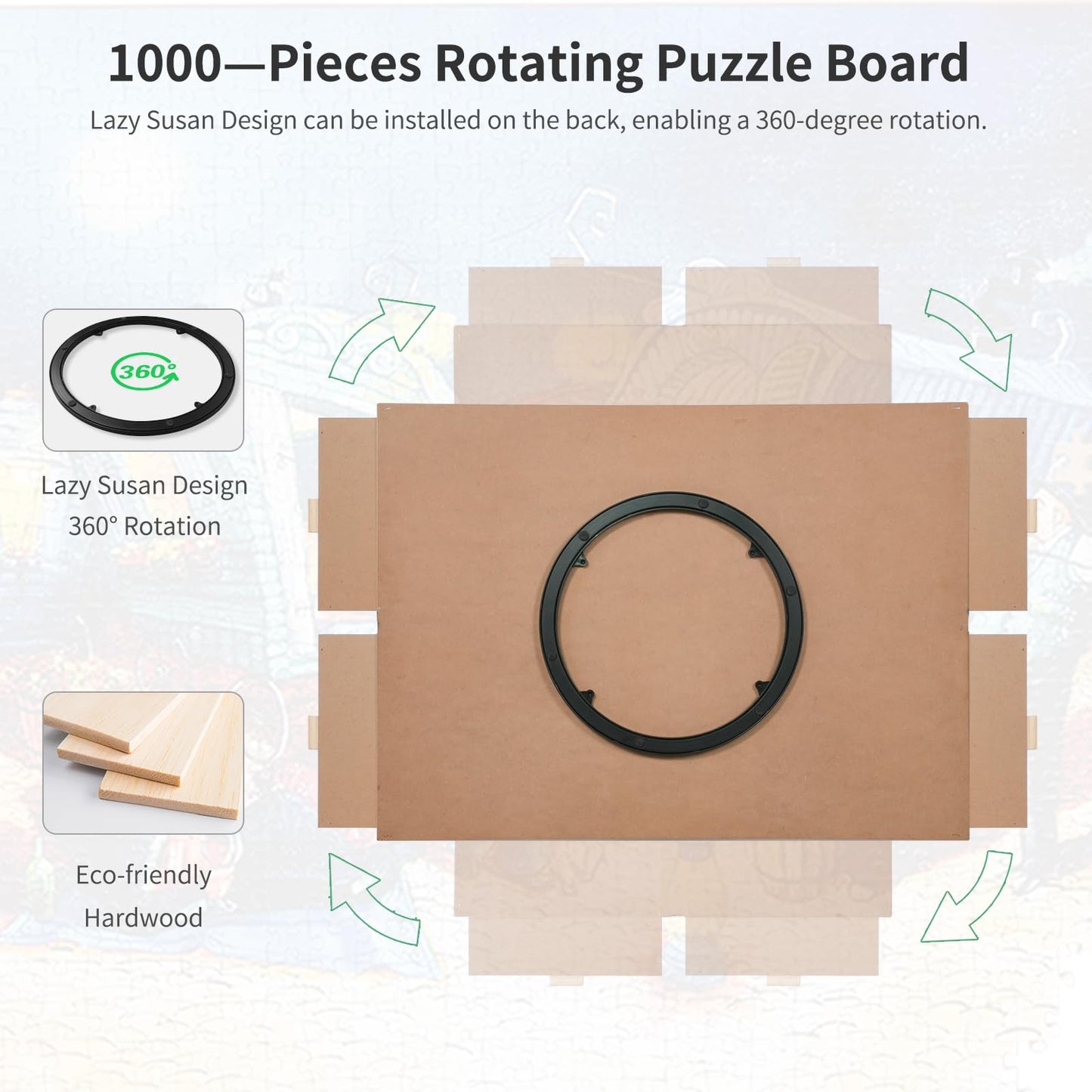 1000 Pieces Rotating Puzzle Board with 4 Drawers,30.16''x22.44'' Portable Wooden Jigsaw Puzzle Table with Lazy Susan Spinning Co