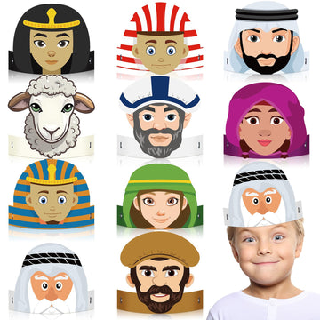 RoundFunny 30 Pcs Passover Character Play Headbands Happy Passover Party Gift Cartoon Role Play Story Character Paper Hats Jewis