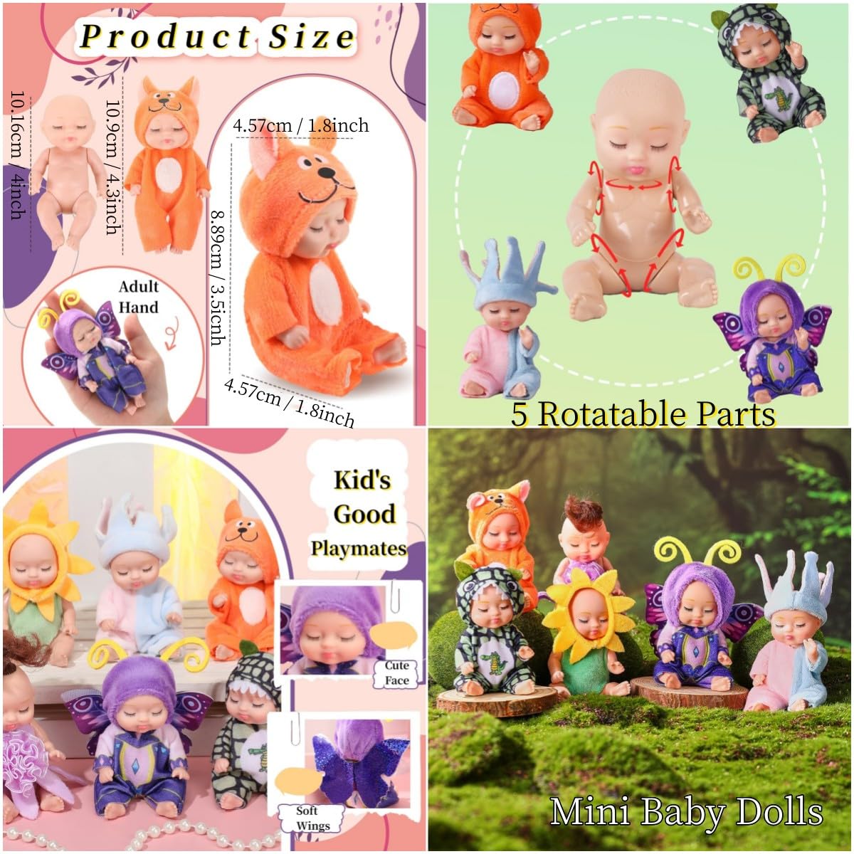Tisden 4 Inch Mini Baby Dolls 6Pcs Set Cute Realistic Baby Dolls Toys With Handmade Doll Clothes For Suitability Kids 3 And Up F