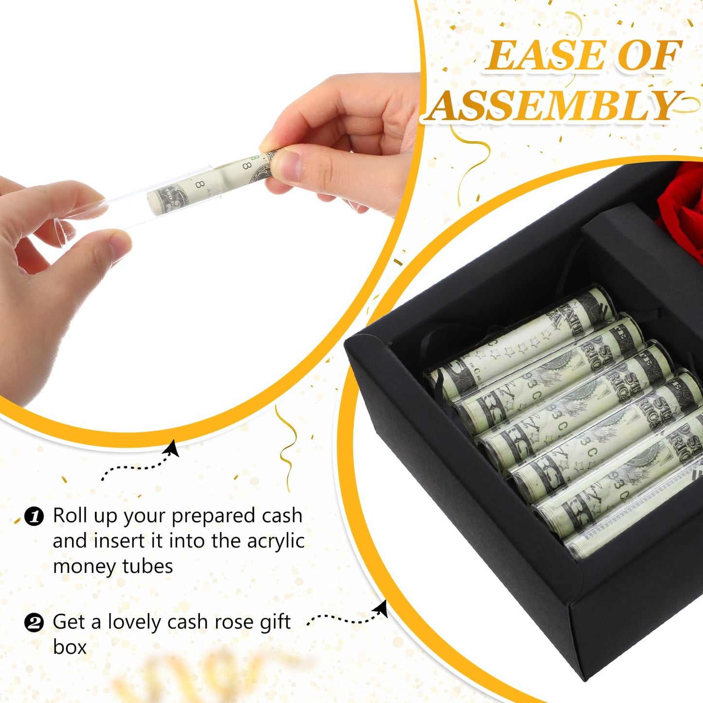 Croblissful Valentine'S Day Money Box For Cash Gift Happy Birthday Money Gift Box For Cash Gift With 2 Velvet Rose Flower 6 Acry