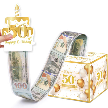 Meiidoshine 50Th Birthday Money Box For Cash Gift, Surprise Pull Out Money Gift Box With 100Pcs Transparent Bags - Fun Ways To Give Cash As A 50Th Birthday Gift For Girls Boys