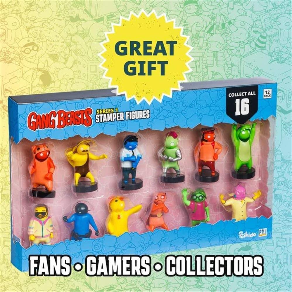 P.M.I. Gang Beasts Ink Stamper 12pk - Rubber Wrestler Bear & Chicken Party Favors, 2" x 2"