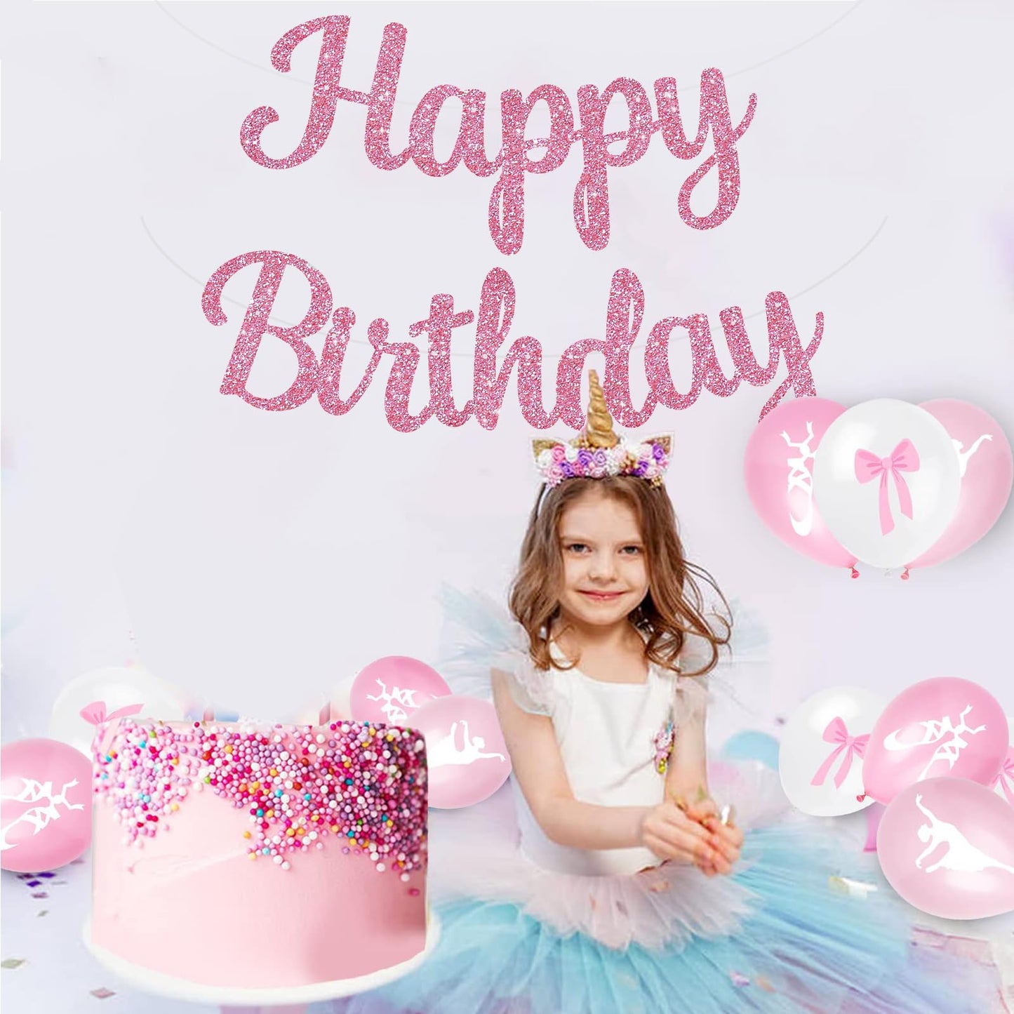 Beishida Pink Happy Birthday Banner - No Diy,10Feet,Pre-Strung-Glitter Happy Birthday Sign, Happy Birthday Garland,Happy Birthda