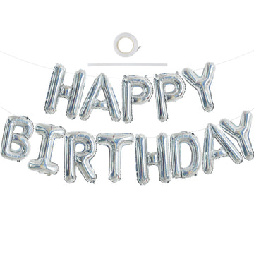Toniful Laser Silver Happy Birthday Balloon Banner 16 Inch Mylar Foil Letters Birthday Sign Bunting Reusable For Girls Boys Kids