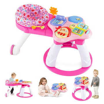 HONEY JOY Baby Activity Center, Discovery Activity Center and Table w/ 360 Walk-Around Seat, 3 Adjustable Heights, Music, Sounds