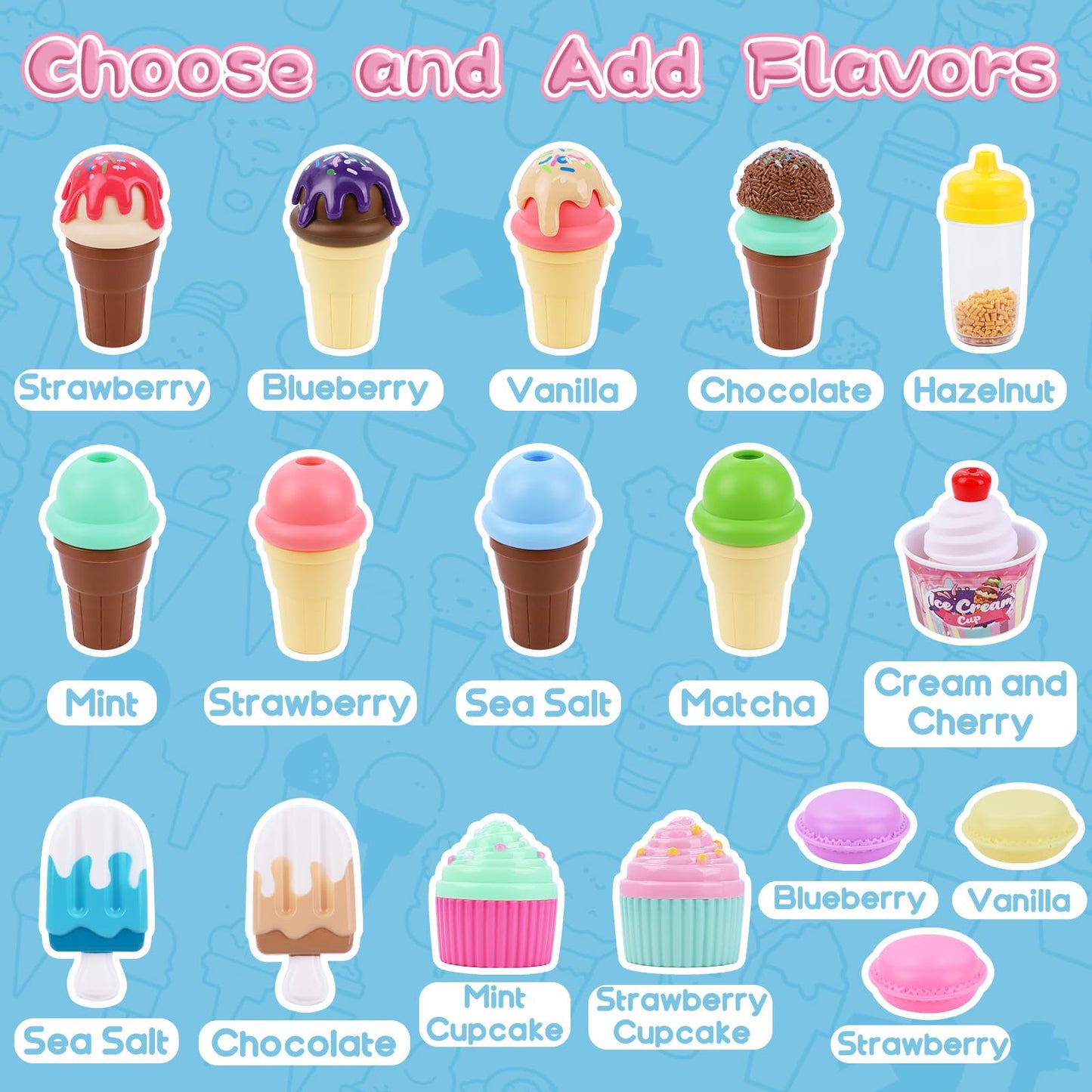 Gifts2U Ice Cream Cart Toys for Kids,45 Pcs Ice Cream Play Set,Pretend Play Store with Storage Trolley,Food Toys,Play Ice Cream
