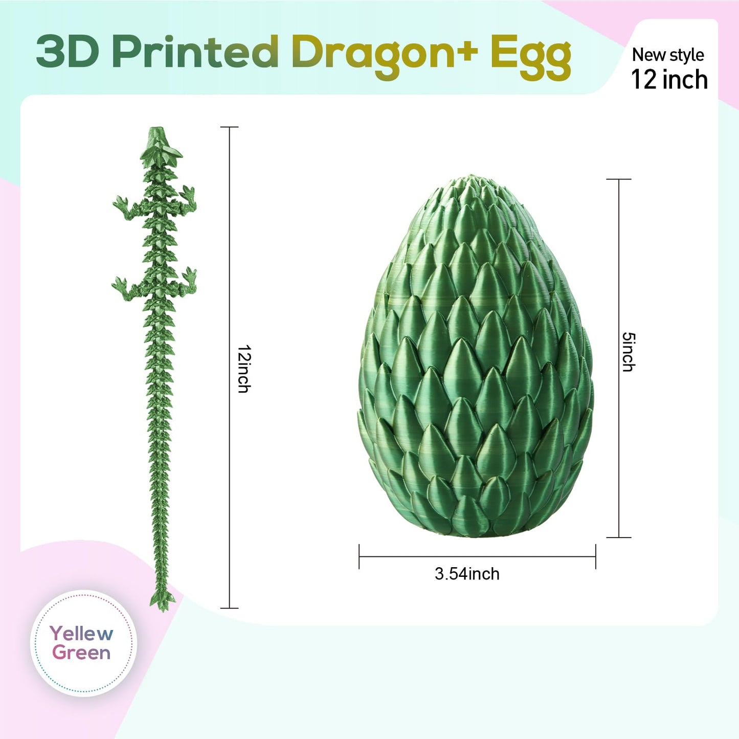 3D Printed Dragon,Dragon Eggs with Dragon Inside,Surprise Dragon Egg Toy,12'' Full Articulated Crystal 3D Dragon