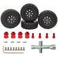 HOPLEX Beadlock Wheels and Tires 4Pcs Metal Micro Crawler Tires with Red 7mm RC Wheel Hex Hub Spacer for Axial SCX24 90081 1/24 