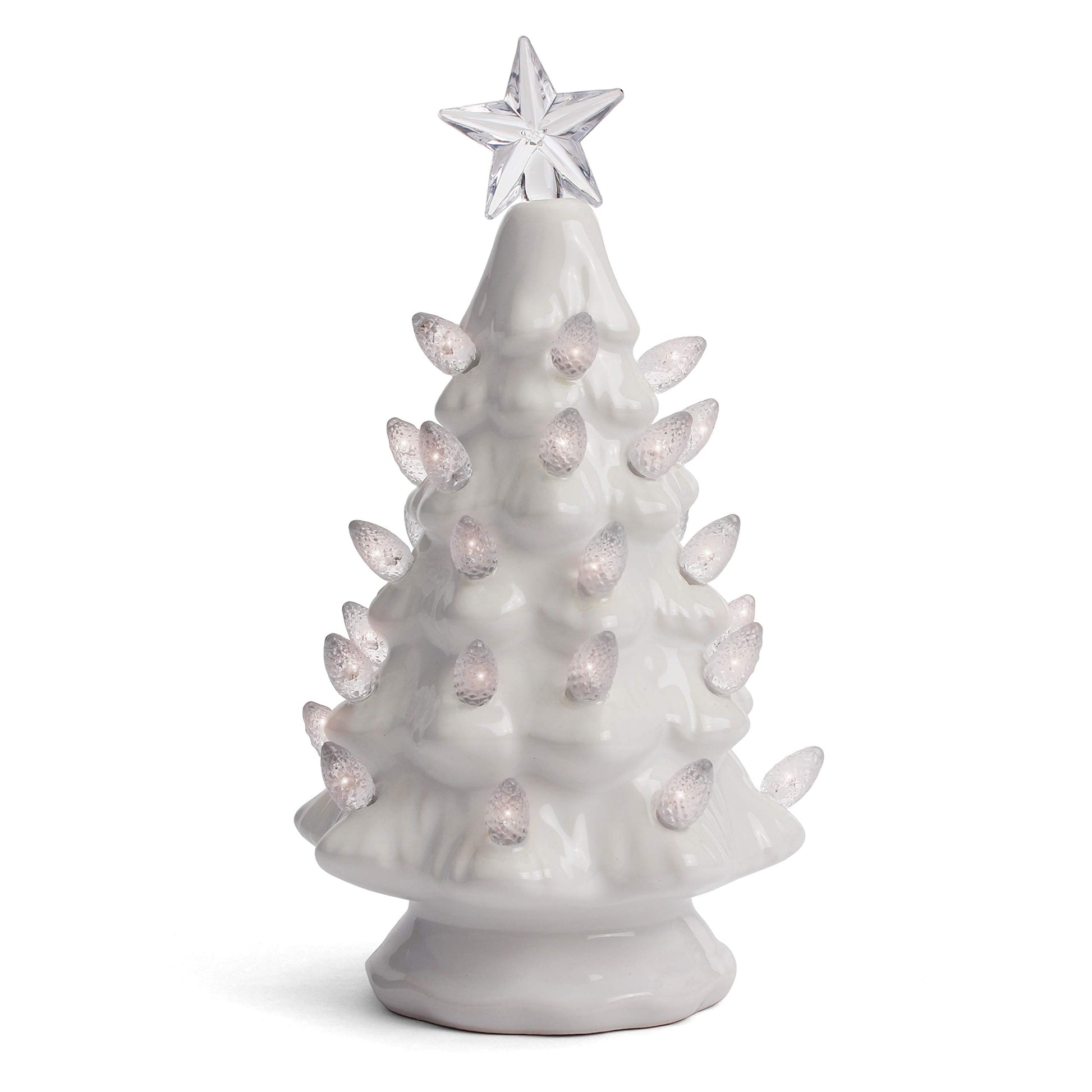 Ceramic Christmas Tree - Tabletop Christmas Tree With Lights - Lighted Vintage Ceramic Tree (Small, White) 6.75 Inch