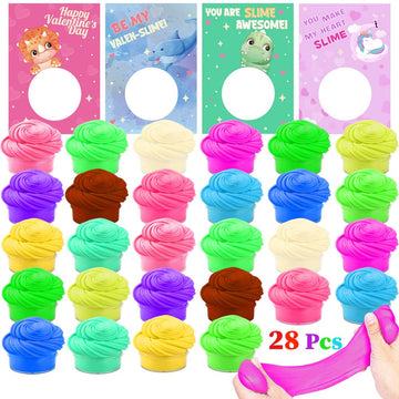 Umeelr Valentines Day Cards With Butter Slime, 28 Packs Colorful Playing Dough And Valentine'S Greeting Cards Gift Sets For Kids, Valentine School Classroom Prize Exchange, Fluffy Putty Party Favors