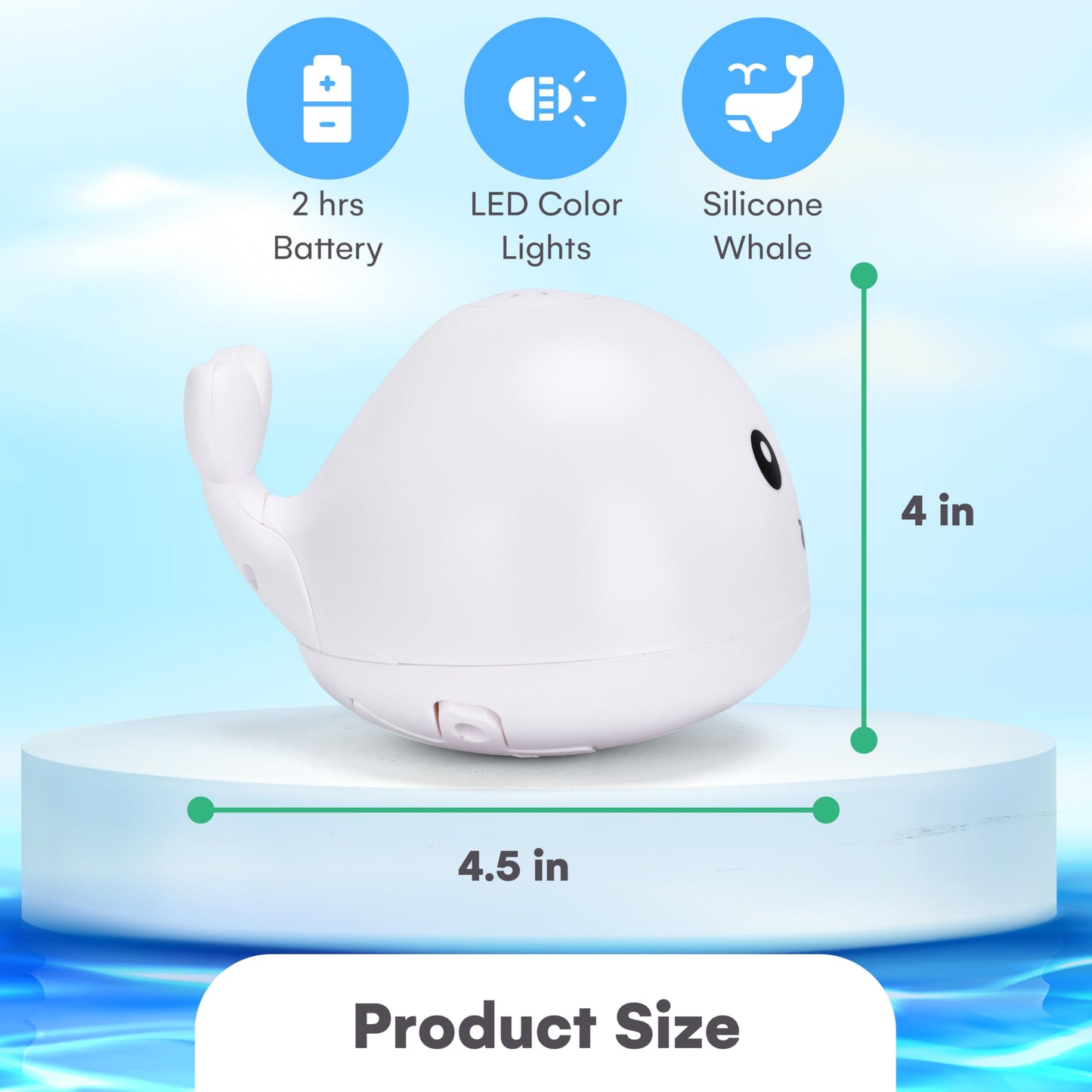 Kicko Led Whale Bath Toy Sprinkler - Light Up Baby Bath Toys- Color-Changing - Silicone Whale Baby Toy Water Sprayer - Easy To U