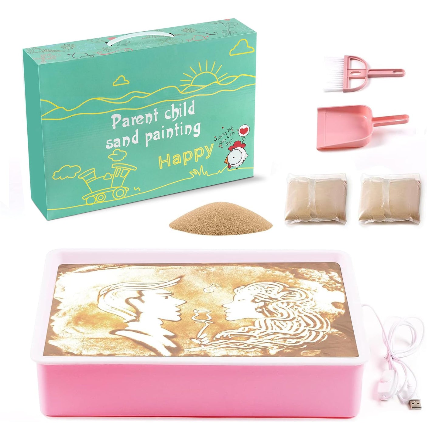 Odoorgames Sand Painting Light Box - Sensory Table, 16", Pink, 3 Color Temperatures, 10 Brightness Levels, Plastic