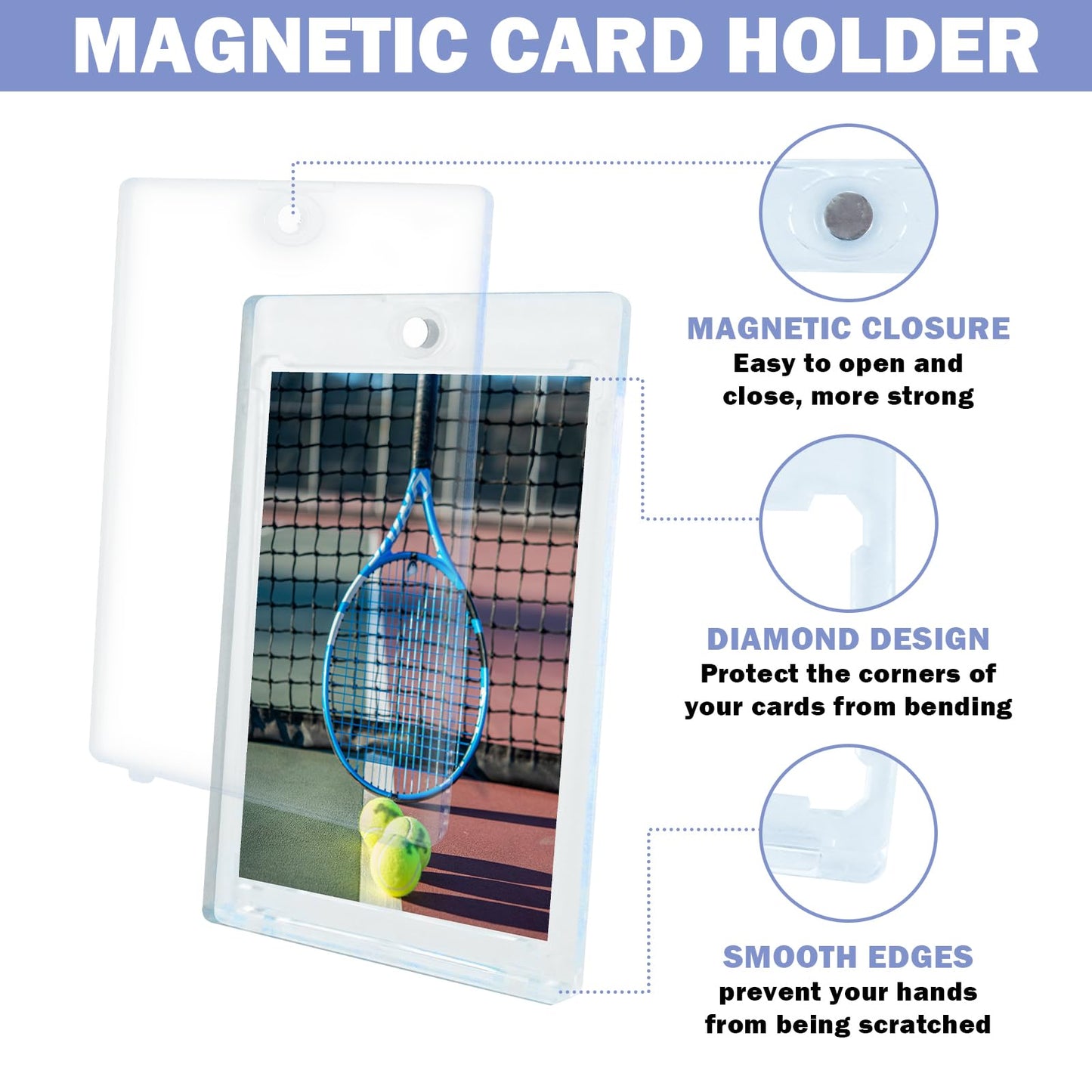 Torontokyo 6 Count Magnetic Card Holders For Trading Cards, 35Pt Baseball Card Holder Protector Hard Plastic Trading Card Case S