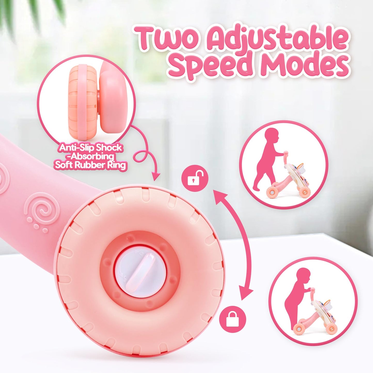 Cute Stone Baby Walker For Girls, 2 In 1 Sit To Stand Learning Walker And Activity Center, Learning To Walk, Early Push Walking Toys For Toddler Infant