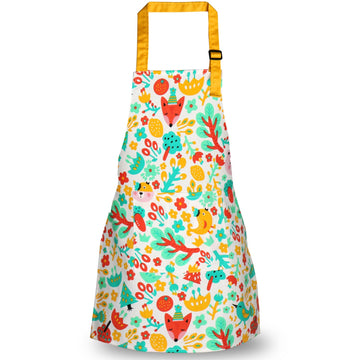 Children Cooking Aprons, Pure Cotton Canvas Children Kids Aprons With Adjustable Neck Strap And Pocket Cute Child Chef Aprons For Boys And Girls In 2 Sizes (White 1, L)