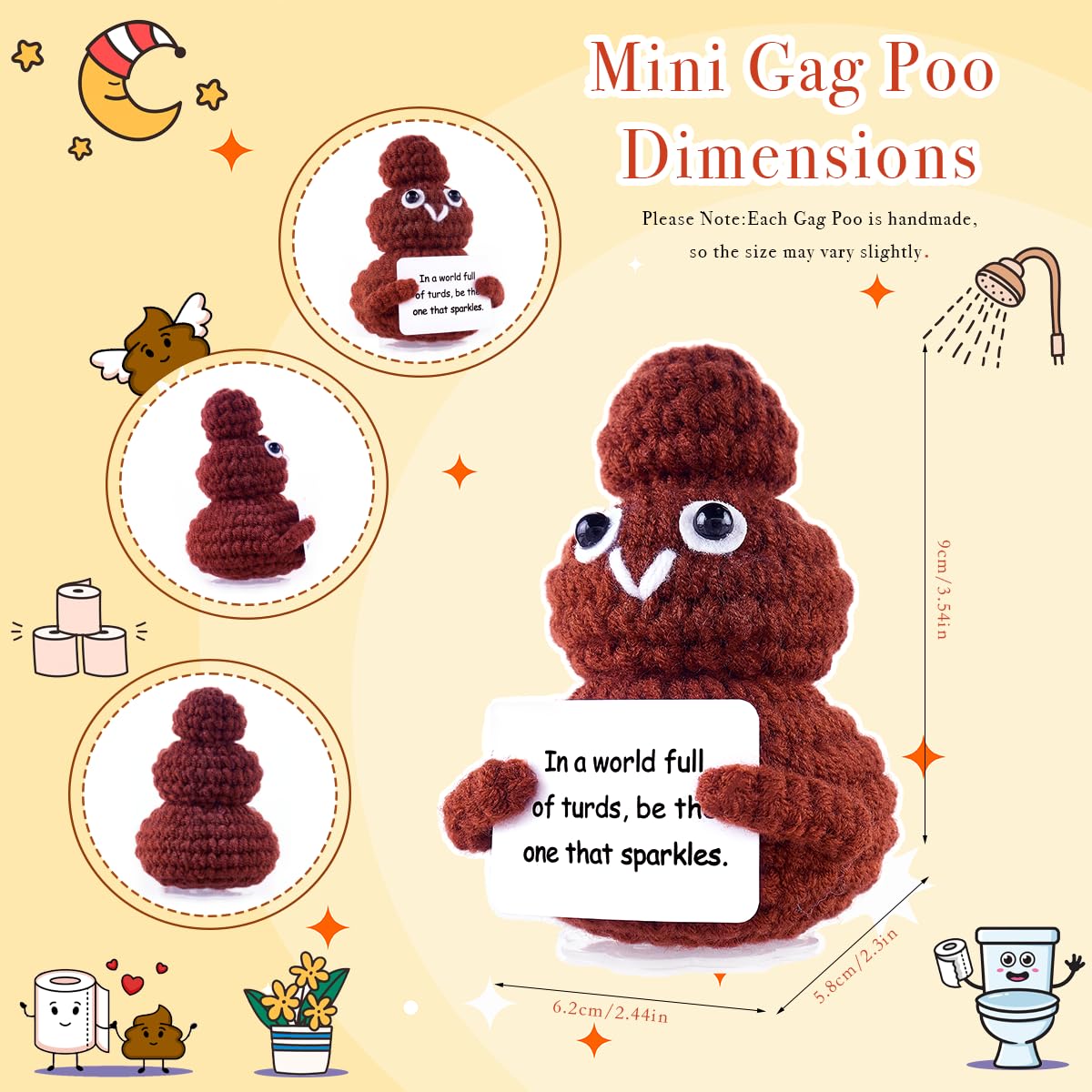 IYOOCSS Positive Crochet Poop Stuffed Animal Weird Things Funny Gag Gifts for mature-themed Friends Sister  Brother Women Husband Office Decor (Reddish Brown Poo)