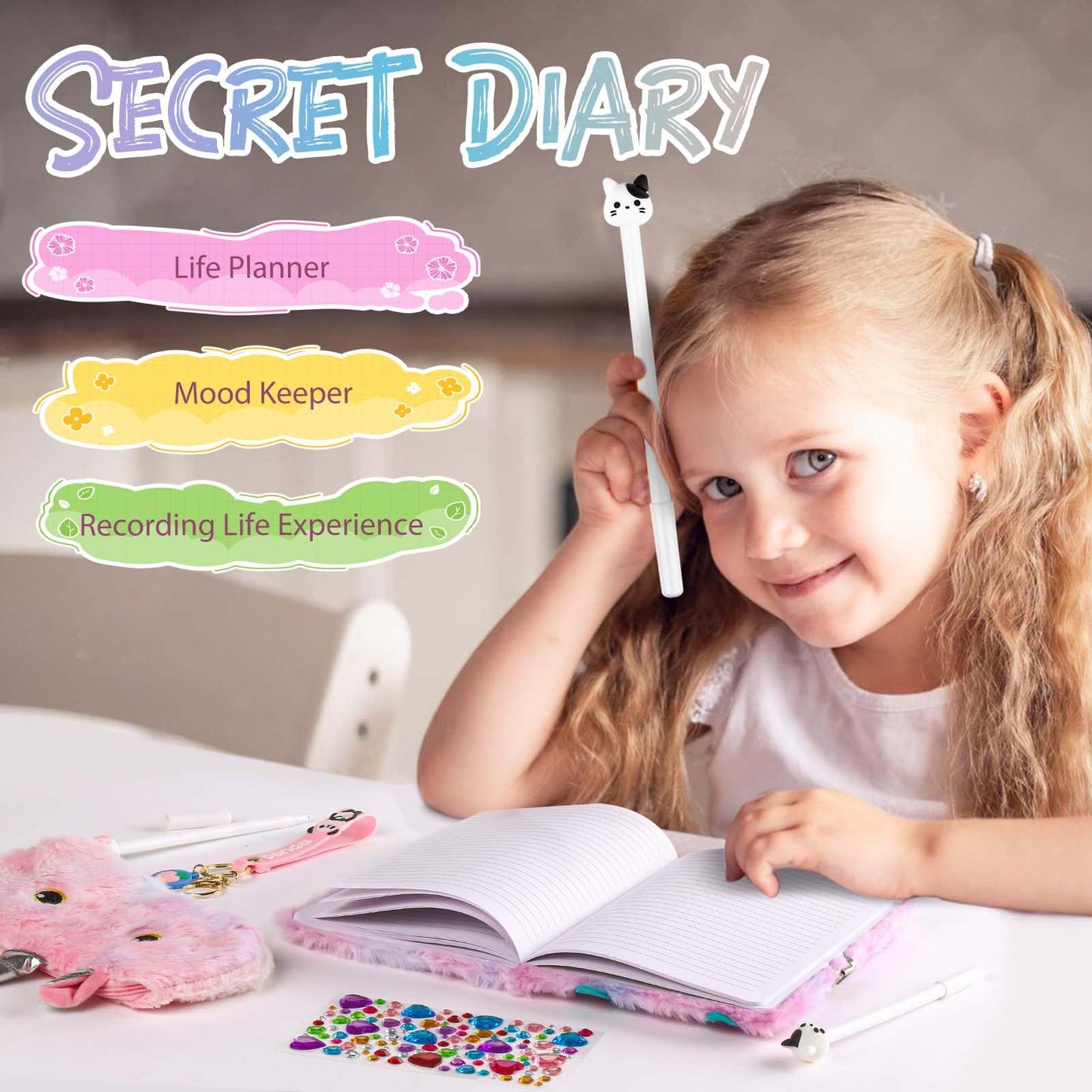 Cat Diary With Lock For Girls Halloween Gifts,Secret Journal Notebook Diary For Girls Ages 8-12,Kids Journals For Girls Christma