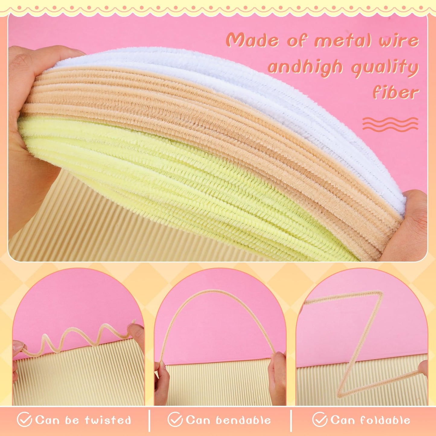 Giwrmu 100 Pieces Pipe Cleaners Chenille Stem, Apricot Pipe Cleaners Craft, Fuzzy Sticks Craft Supplies, Colored Pipe Cleaner fo