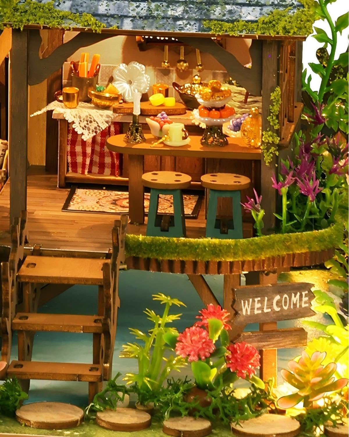OZJAY Miniature House Kit  DIY Wooden Dollhouse Miniature Kit  Dollhouse Kit  Mini House Building Kit for mature-themed Teen  Forest Adventure