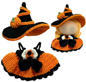 Halloween Clothes for 15-17cm Dolls 2 Piece Witch Cosplay Costume Doll Clothes Handcrafted Crochet Halloween Outfit for Dolls (No Doll Included) (Orange)