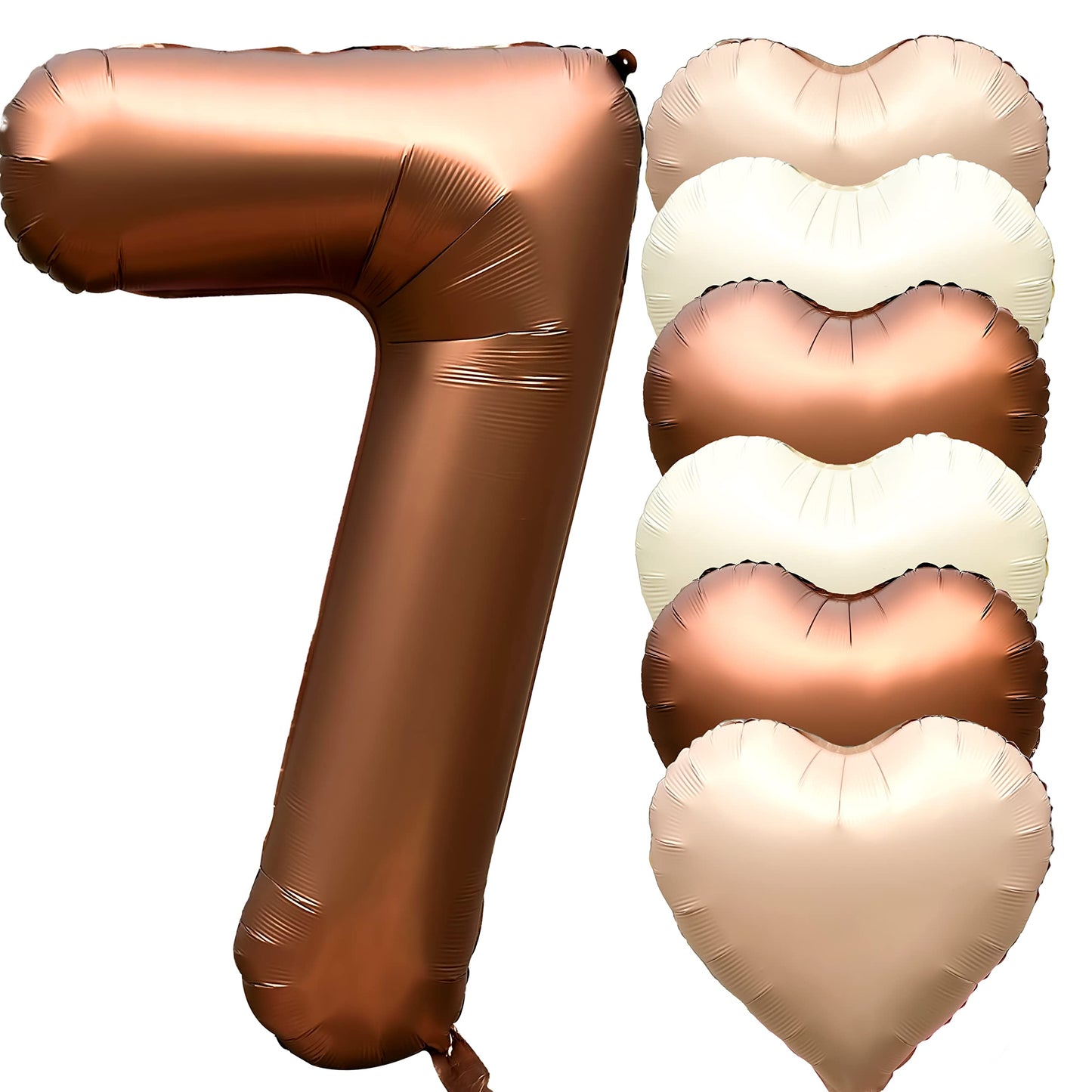 Jonhamwelbor 40 Inch Brown Number 7 Balloon Large Big Foil Helium Mylar Number Balloon With Heart Balloons For Girl Boy Seven Ye
