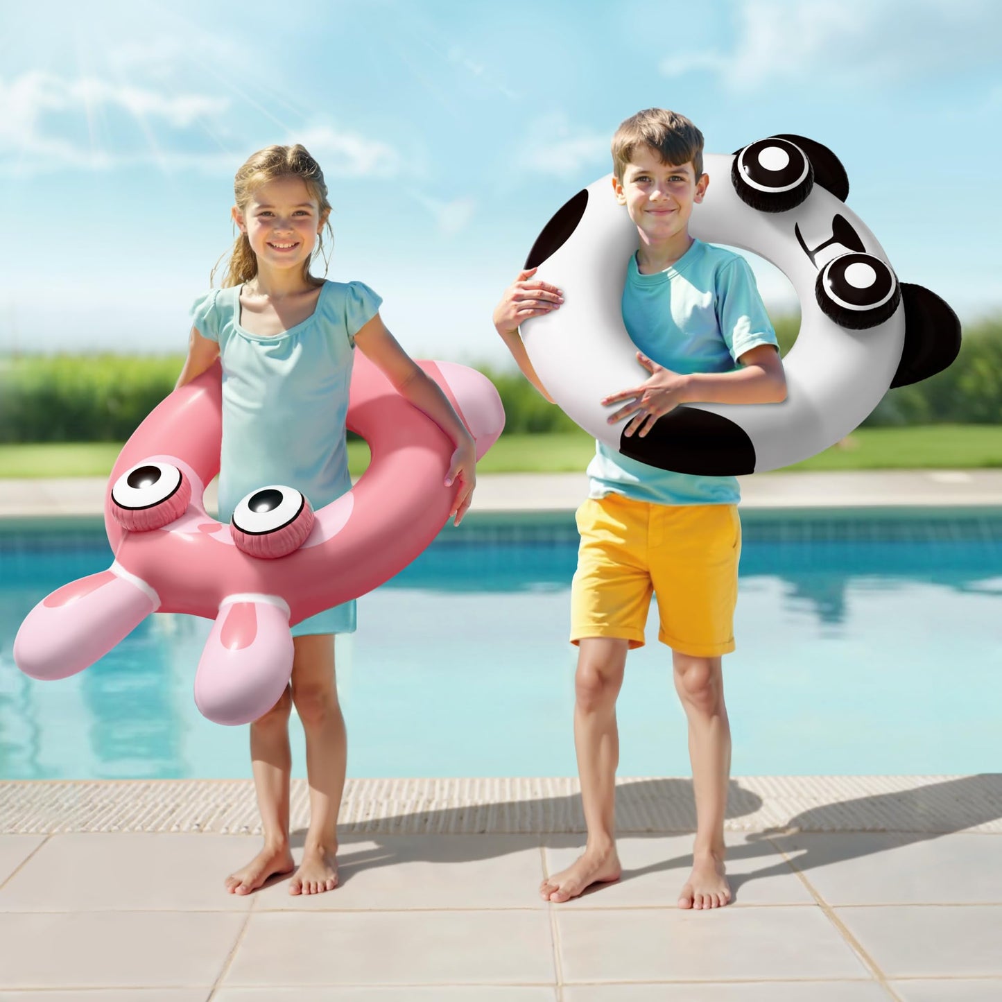 Pool Wave Kids Swim Ring Pool Floats, Toddler Inflatable Animal Swimming Tube Floaties, Outdoor Water Floating Toy, Summer Famil