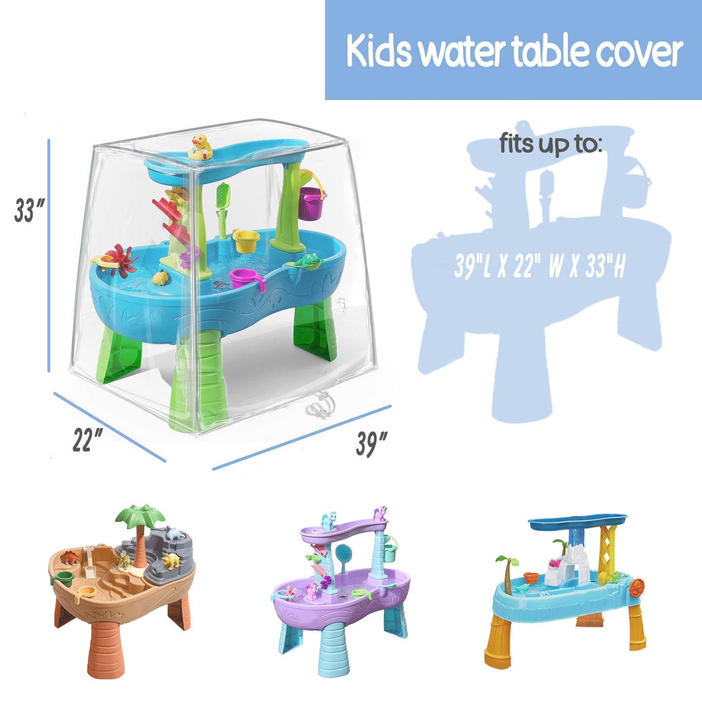 Indigotempest9 Kids Water Table Cover, Fit Step2 Rain Showers Splash Pond Water Table Waterpark Play Table Cover Outdoor Toys Co
