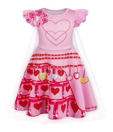 Wonderbabe Girls Costume Kids Pink Hearts Princess Dress Cosplay Birthday Movie Outfit Size 7-8 Years