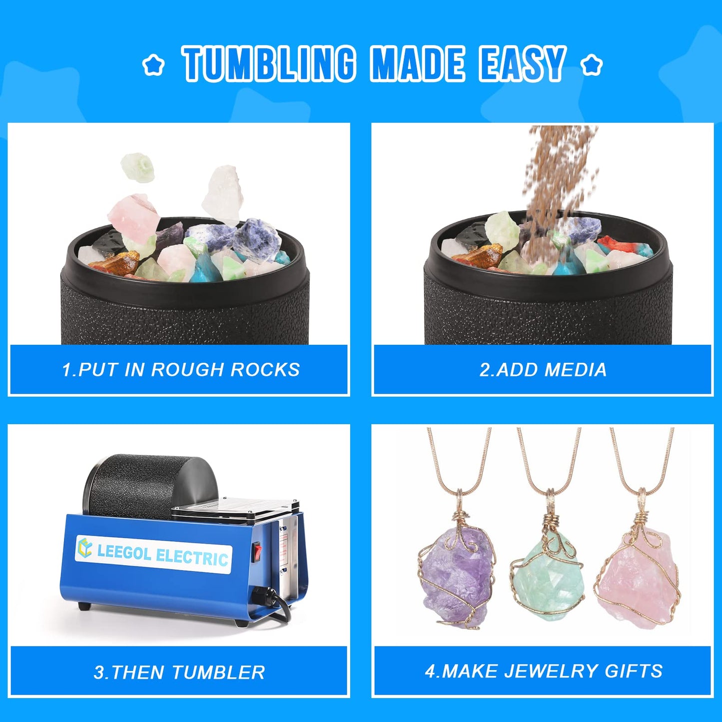 Leegol Electric Rock Tumbler Machine - Single Drum 3Lb Rock Polisher (Single Barrel)