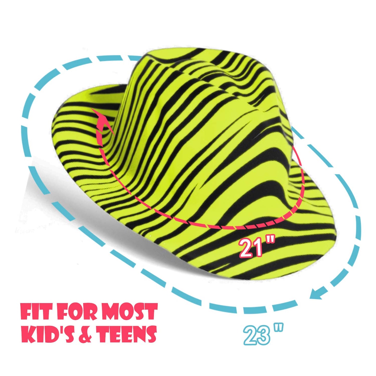 Novelty Place Neon Animal Print Plastic Party Hats, Fedora with Gangster Mafia Style, UV Blacklight Glow Party Stars Rave Hats f