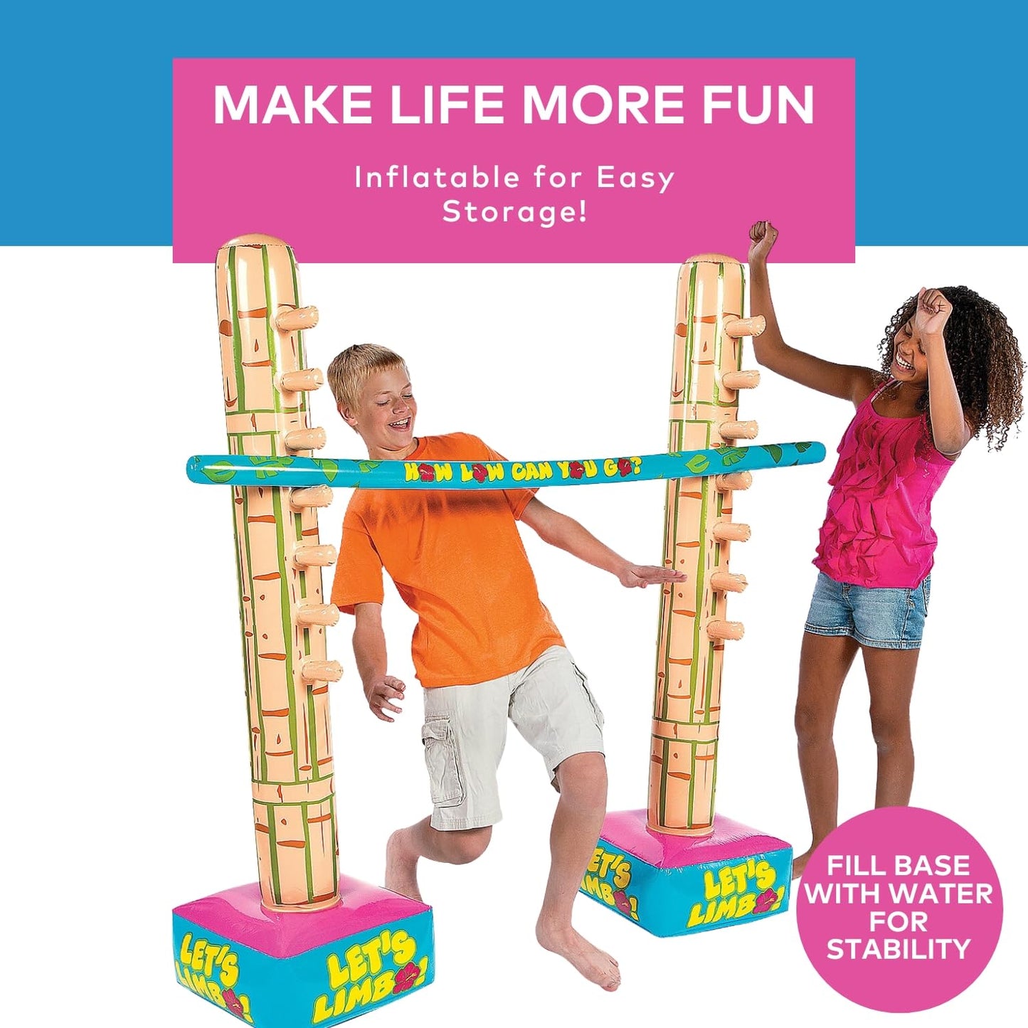 Fun Express Limbo Game, 5 Feet Tall, How Low Can You Go Vinyl Limbo Outdoor Game Set, 3 Pieces, Great For Luau, Cookout, Pool Pa