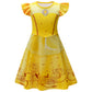 Aovclkid Girls Belle Princess Costume Halloween Birthday Party Dress Cosplay Outfits(4T,Yellow)
