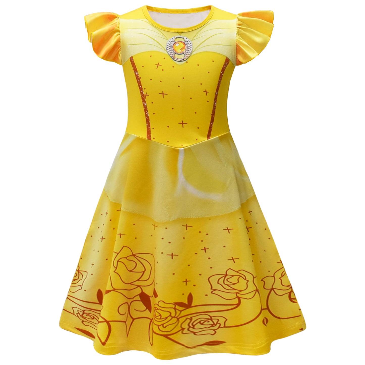Aovclkid Girls Belle Princess Costume Halloween Birthday Party Dress Cosplay Outfits(4T,Yellow)
