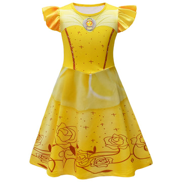 Aovclkid Girls Belle Princess Costume Halloween Birthday Party Dress Cosplay Outfits(4T,Yellow)