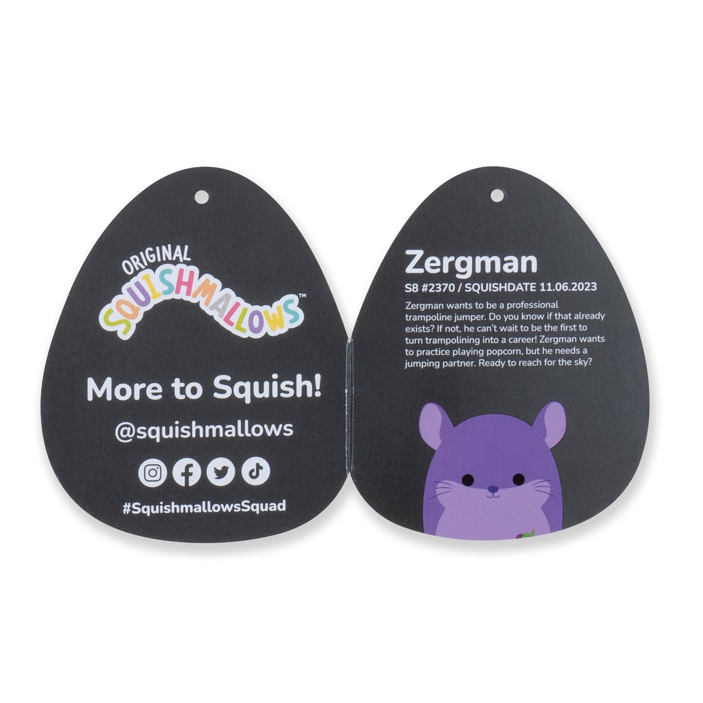 Squishmallows Original 8-Inch Grape Scented Chinchilla Plush - Model SQCR06530, Soft Polyester Material