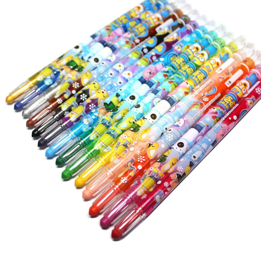 Pororo Plastic Twist Up Crayons Color Pencils 14 Pens
