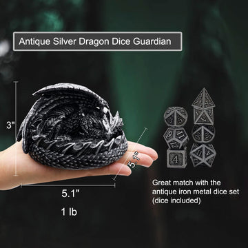Haxtec Dragon Dice Jail with DND Metal Dice Set Antique Iron Guardian Dragon Dice Tray Holder Dungeons and Dragons Accessories G