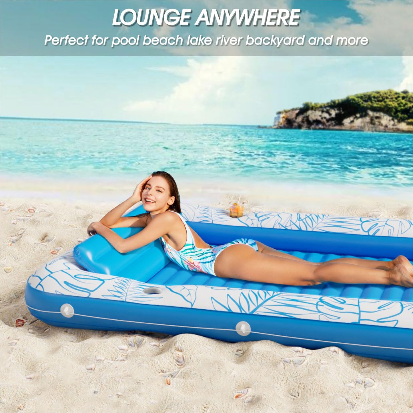 Inflatable Tanning Pool Lounger Float - Jasonwell 4 in 1 Sun Tan Tub Sunbathing Pool Lounge Raft Floatie Toys Water Filled Tanning Bed Mat Pad for mature-themed Blow Up Kiddie Pool Kids Ball Pit Pool (XXL)