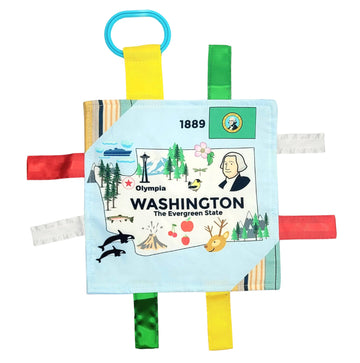 Baby Jack & Co 8X8” Learning Lovey Tag Toys For Babies - Baby Crinkle Toys - Crinkle Toys For Baby - Soft & Safe - Learn Usa State Facts - Ideal Baby Toy Bpa Free W/Stroller Clip (Washington_8X8)