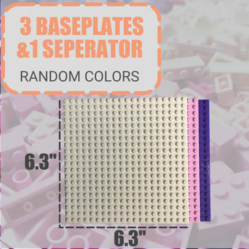Huizdq 1000 Pieces Classic Building Bricks, Classic Stackable Base Plates, 3 6.3'' X 6.3'' White, Pink And Purple Base Plates, C