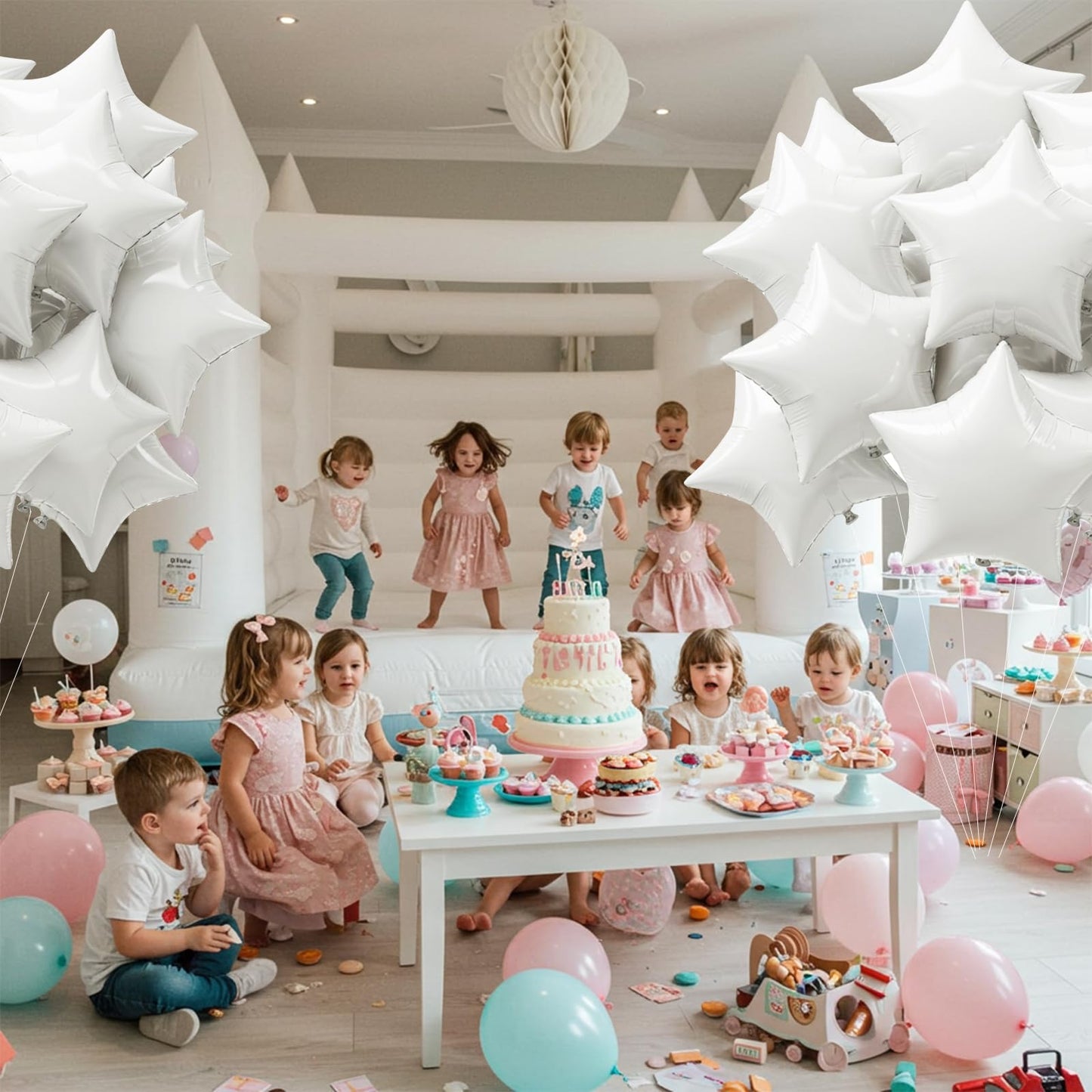 TONIFUL 15Pcs 18 Inch Large White Star Shape Foil Balloons Big White Stars Helium Mylar Ballons for Birthday Wedding Baby Shower