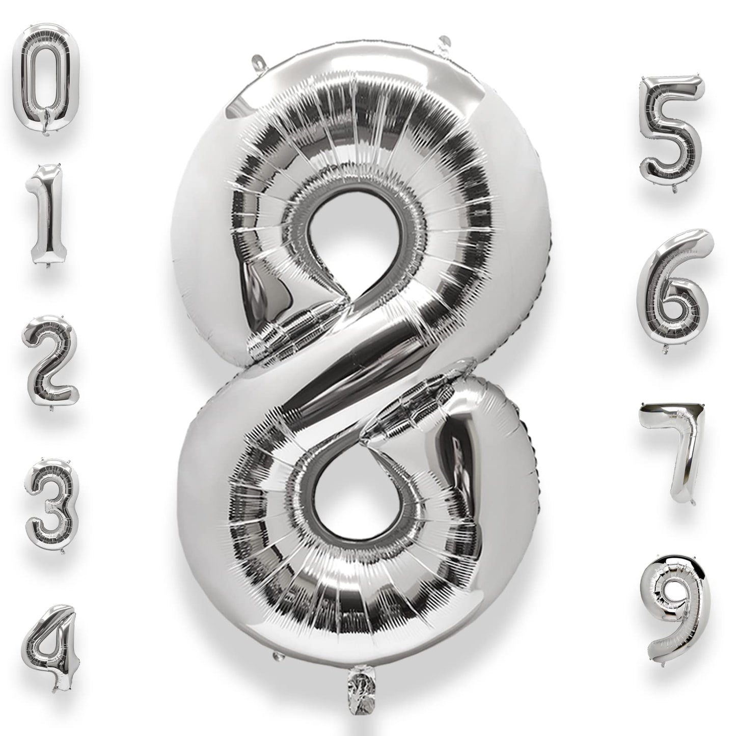 Aule 40 Inch Big Silver 8 Balloon Number Large Foil Helium Number Balloons 0-9 Jumbo Giant Happy 8Th Birthday Party Decorations