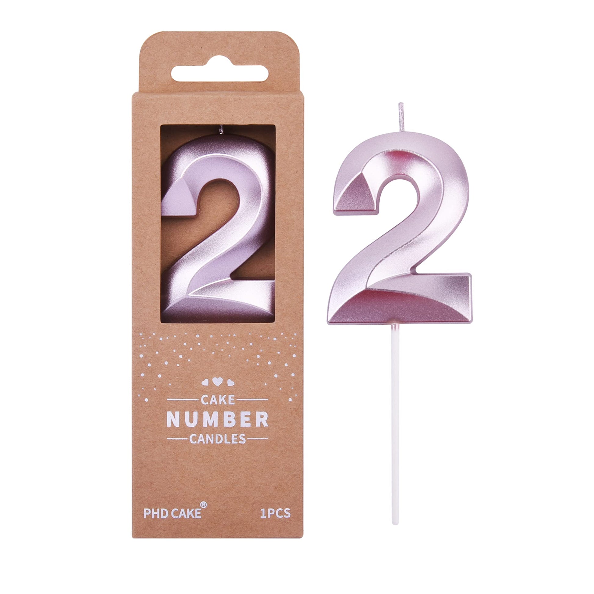 PHD CAKE 2.76 Inch Diamond Rose Gold 2 Number Birthday Candles, Rose Gold Number Candles, Cake Number Candles, Party Celebration