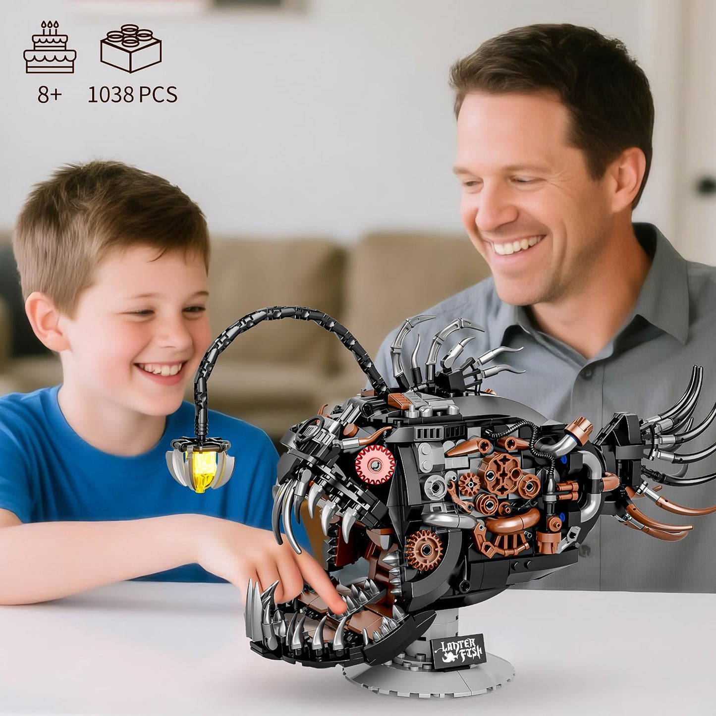 BNG Mechanical Fish Building Set - 1038PCS Plastic Ocean Animal Blocks, 11.8"x4.92"x8.85", STEM Gift for Teens 8+