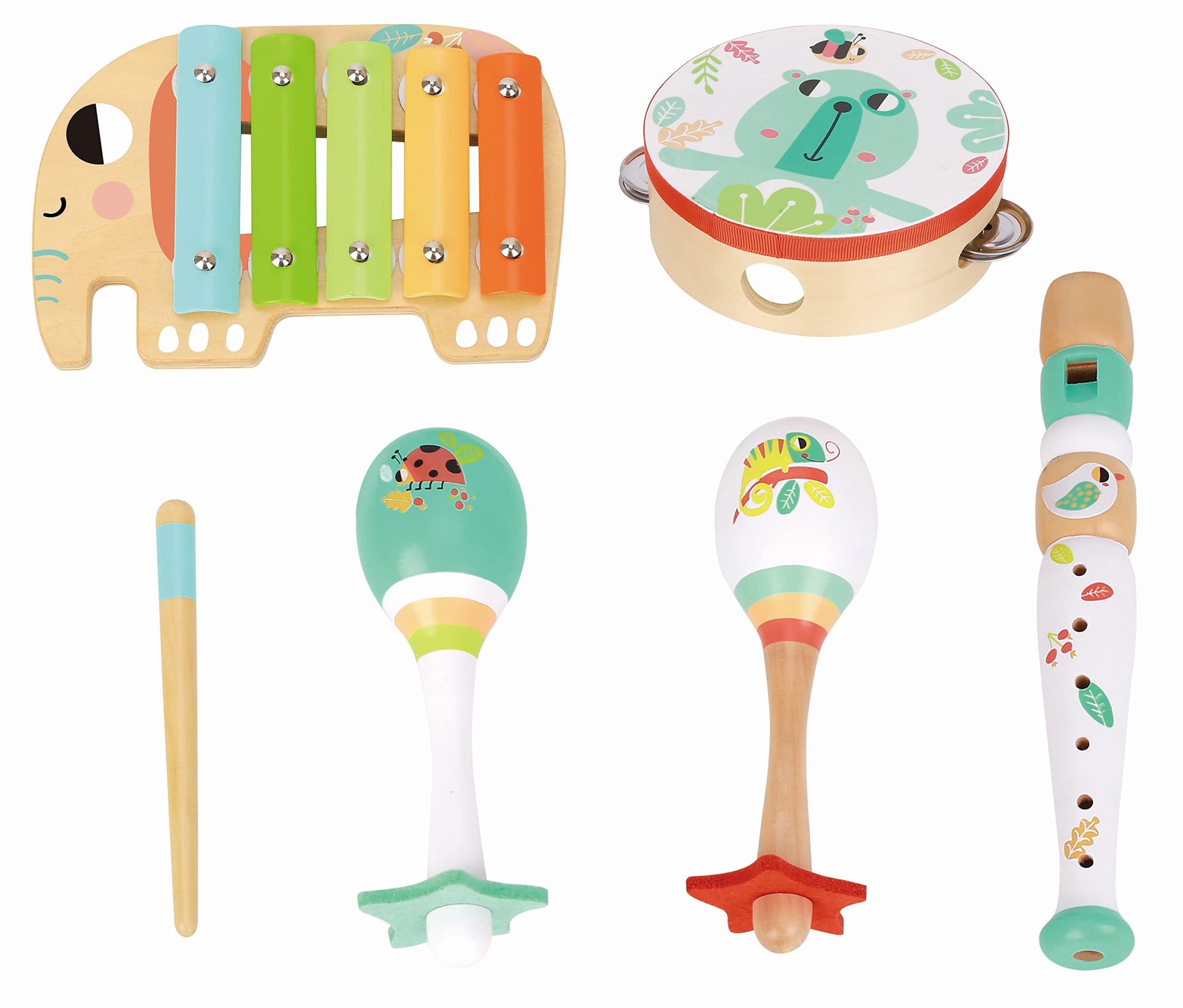 Tookyland Musical Instrument Play Set  6Pcs  Toy Percussion And Recorder, Ages 18M+