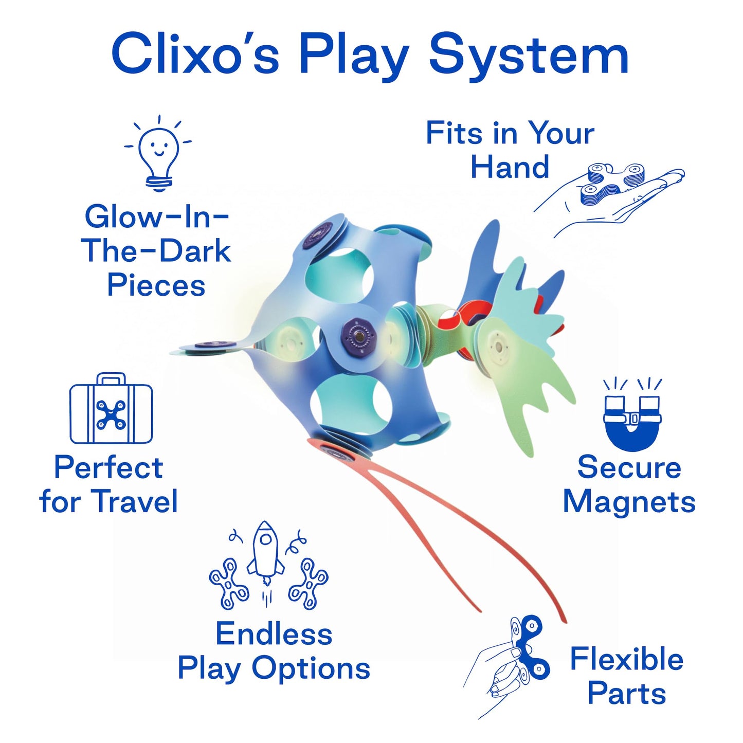 Clixo Ocean Creatures Pack - Glow-In-The-Dark Magnetic Building Toy - 24 Flexible Magnet Pieces For Underwater Exploration & Adventure. Imaginative Stem Toy. Kids Gift & Travel Toy. Ages 6+ [New]