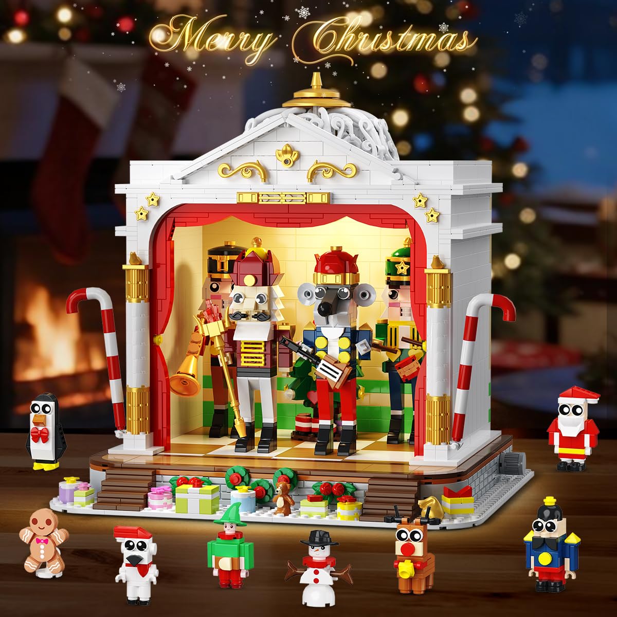 CUBIMANA Christmas Nutcracker Theater Building Set, 1690PCS, Light-Up, 3.6 Mini Blocks, 4 Nutcrackers & 8 Minifigures, Ages