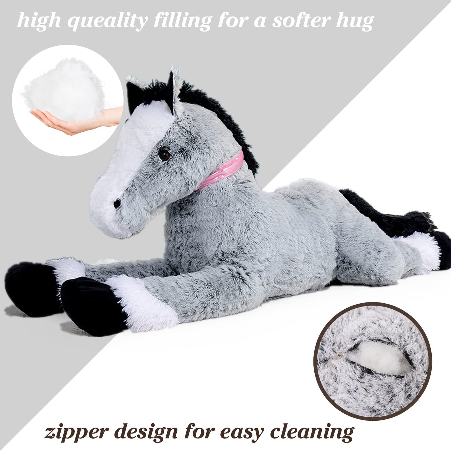 Tezituor Giant Horse Stuffed Animal, Large Pony Grey Plush Toy Horse, Big Gift For Kids,47 Inches