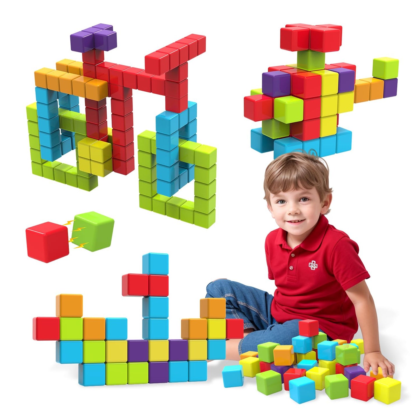 Magnetic Building Blocks, 1.65 Inch Large Magnetic Stacking Cubes For Toddlers, Sensory & Montessori Toys For Boys & Girls 1 2 3 Years Old (36 Pcs)